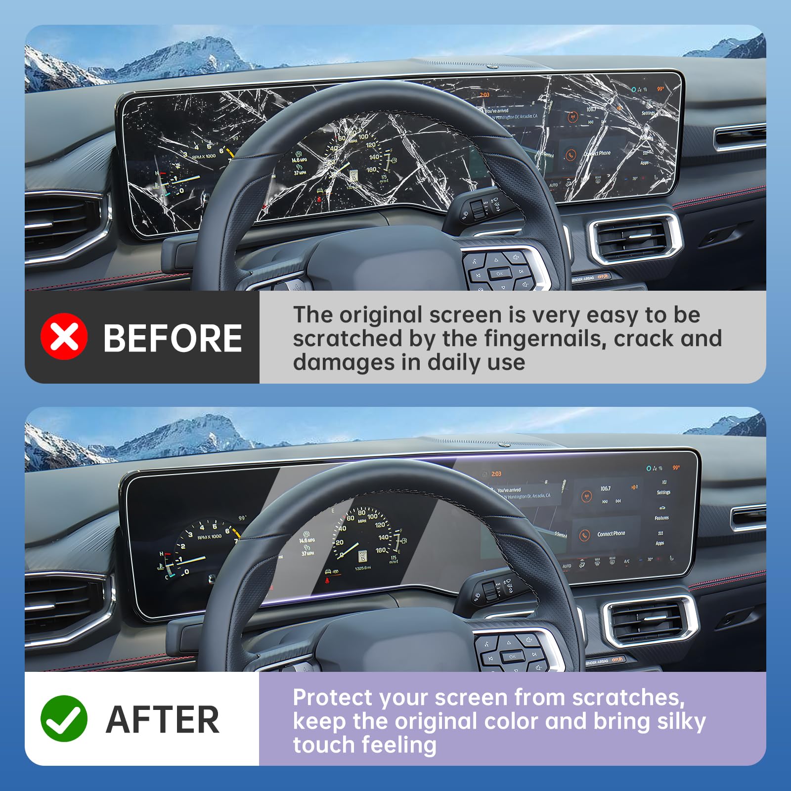 Luwu Ford Screen Protector For 2024 Mustang - Ecoboost/Gt/Gt Premium/Ecoboost Premium/Dark Horse - Hd Nano Touchscreen 13.2''+12